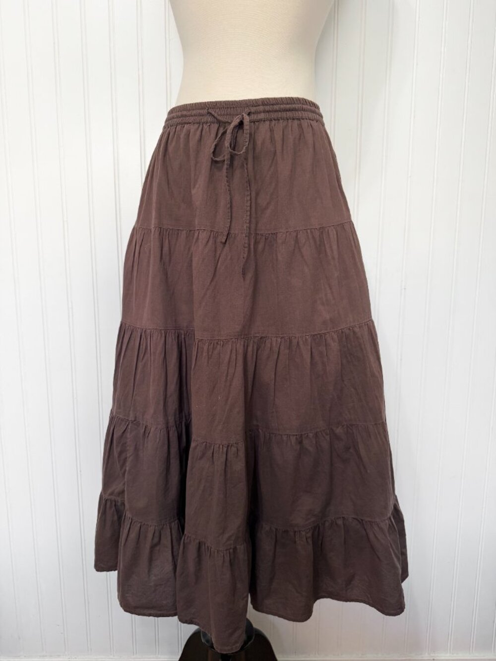 Y2K Brown Tiered Midi Skirt 100% Cotton Claudia Richard